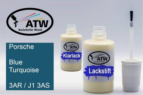 Porsche, Blue Turquoise, 3AR / J1 3AS: 20ml Lackstift + 20ml Klarlack - Set, von ATW Autoteile West.